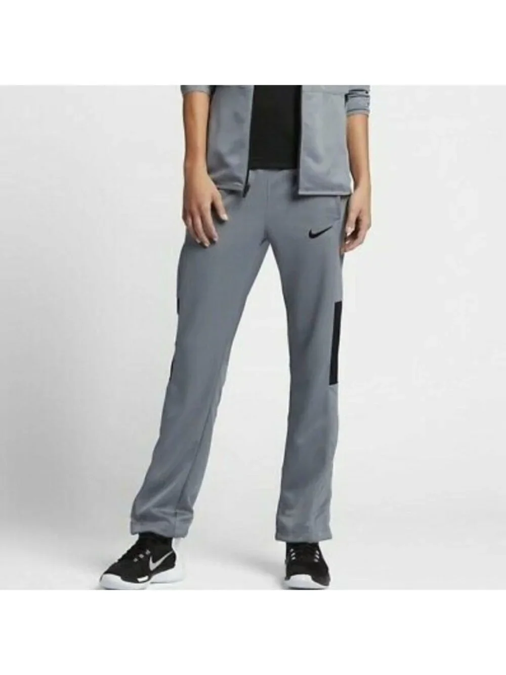 Nike Dri-Fit Womens Rivalry Basketball Pants Gray Black Pockets Pull On S New